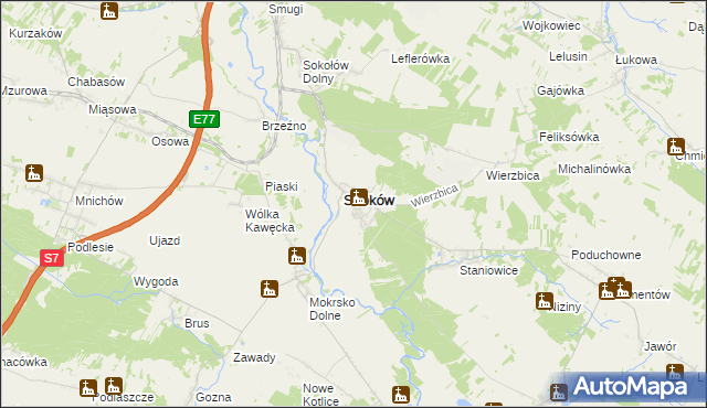 mapa Sobków powiat jędrzejowski, Sobków powiat jędrzejowski na mapie Targeo