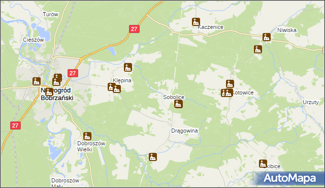 mapa Sobolice gmina Nowogród Bobrzański, Sobolice gmina Nowogród Bobrzański na mapie Targeo