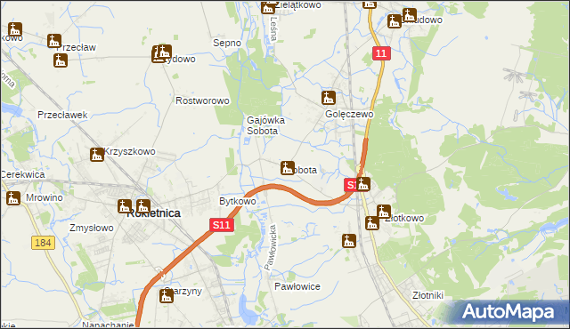 mapa Sobota gmina Rokietnica, Sobota gmina Rokietnica na mapie Targeo