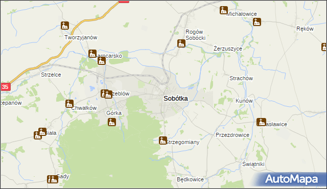 mapa Sobótka powiat wrocławski, Sobótka powiat wrocławski na mapie Targeo