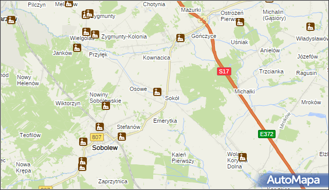 mapa Sokół gmina Sobolew, Sokół gmina Sobolew na mapie Targeo