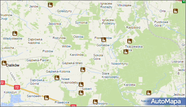 mapa Sokola Góra gmina Parzęczew, Sokola Góra gmina Parzęczew na mapie Targeo