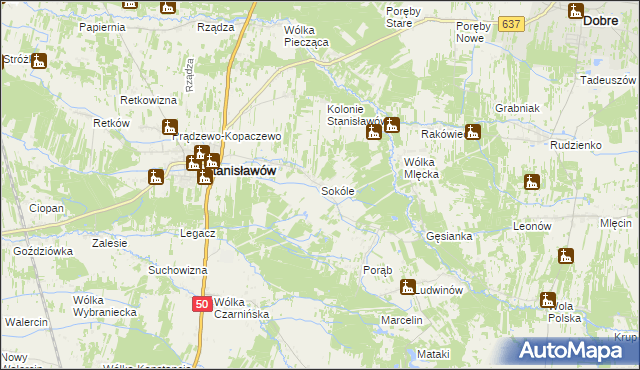 mapa Sokóle gmina Stanisławów, Sokóle gmina Stanisławów na mapie Targeo