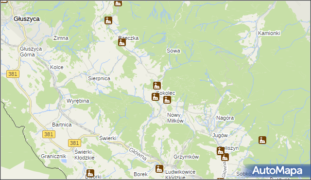 mapa Sokolec gmina Nowa Ruda, Sokolec gmina Nowa Ruda na mapie Targeo