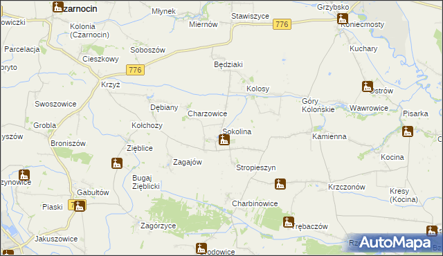 mapa Sokolina, Sokolina na mapie Targeo