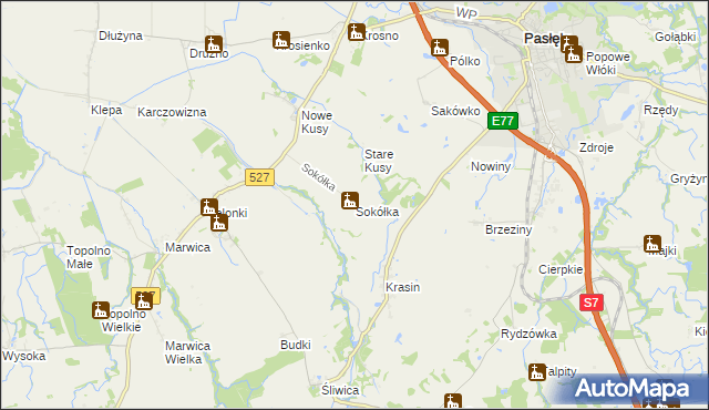mapa Sokółka gmina Pasłęk, Sokółka gmina Pasłęk na mapie Targeo