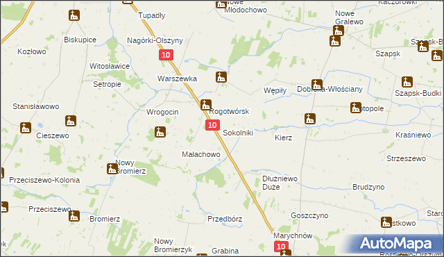 mapa Sokolniki gmina Drobin, Sokolniki gmina Drobin na mapie Targeo