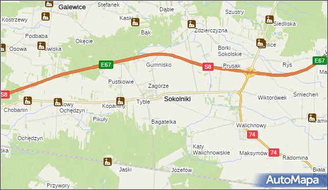 mapa Sokolniki powiat wieruszowski, Sokolniki powiat wieruszowski na mapie Targeo