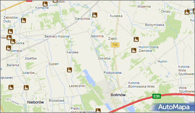 mapa Sokołów gmina Bolimów, Sokołów gmina Bolimów na mapie Targeo