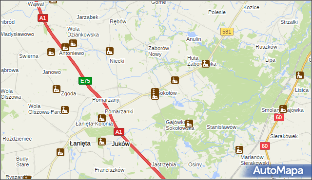 mapa Sokołów gmina Gostynin, Sokołów gmina Gostynin na mapie Targeo