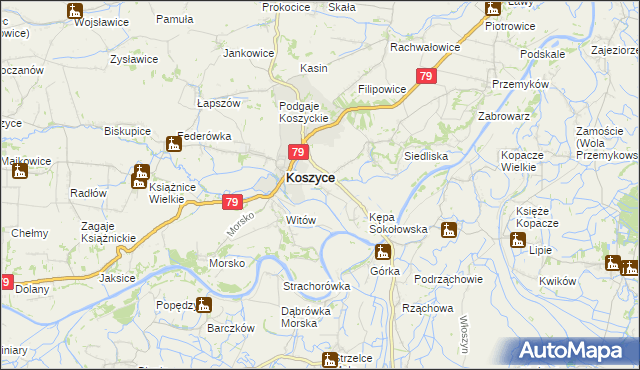 mapa Sokołowice gmina Koszyce, Sokołowice gmina Koszyce na mapie Targeo