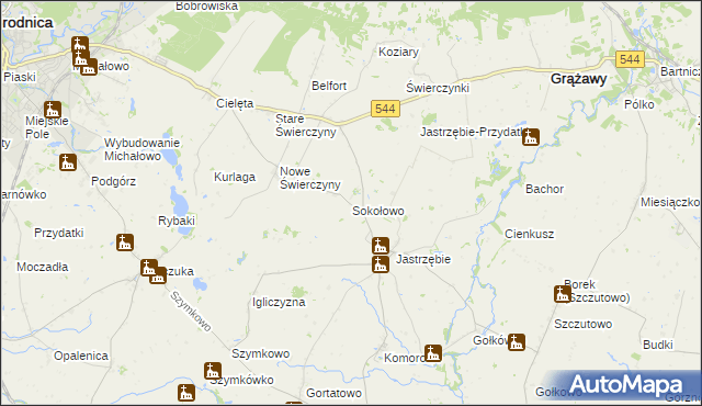 mapa Sokołowo gmina Bartniczka, Sokołowo gmina Bartniczka na mapie Targeo