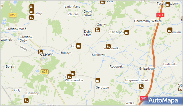 mapa Sokołowo gmina Czerwin, Sokołowo gmina Czerwin na mapie Targeo