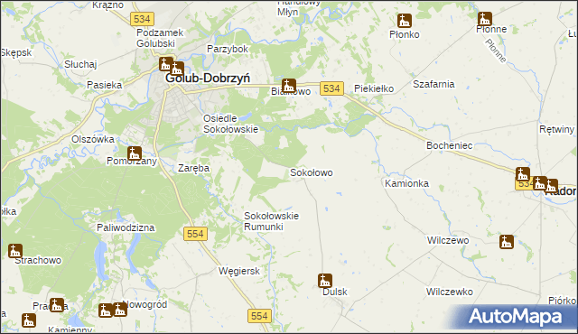 mapa Sokołowo gmina Golub-Dobrzyń, Sokołowo gmina Golub-Dobrzyń na mapie Targeo