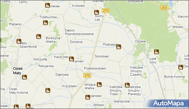 mapa Sokołowo gmina Koło, Sokołowo gmina Koło na mapie Targeo