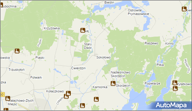 mapa Sokołowo gmina Witkowo, Sokołowo gmina Witkowo na mapie Targeo
