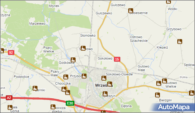 mapa Sokołowo gmina Września, Sokołowo gmina Września na mapie Targeo
