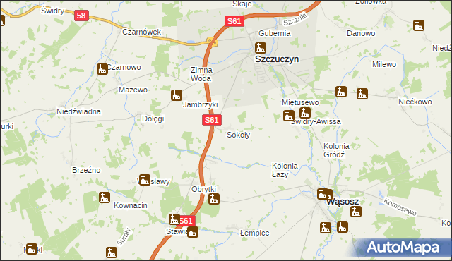 mapa Sokoły gmina Szczuczyn, Sokoły gmina Szczuczyn na mapie Targeo