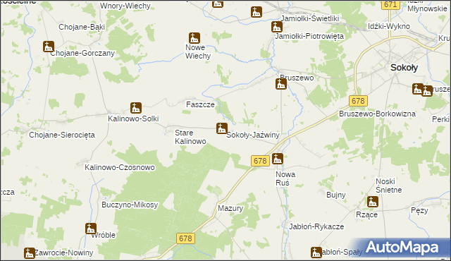 mapa Sokoły-Jaźwiny, Sokoły-Jaźwiny na mapie Targeo