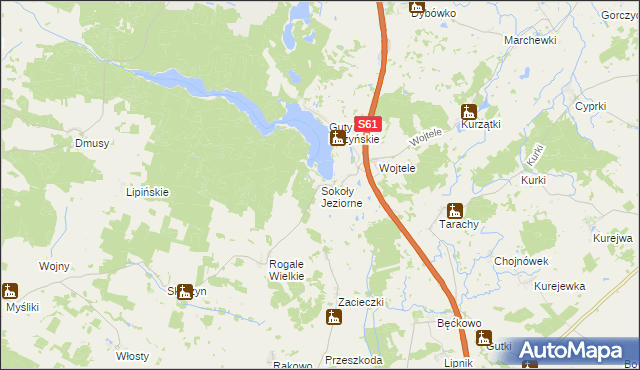 mapa Sokoły Jeziorne, Sokoły Jeziorne na mapie Targeo