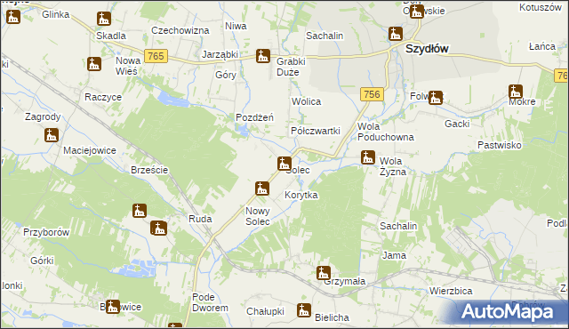 mapa Solec gmina Szydłów, Solec gmina Szydłów na mapie Targeo