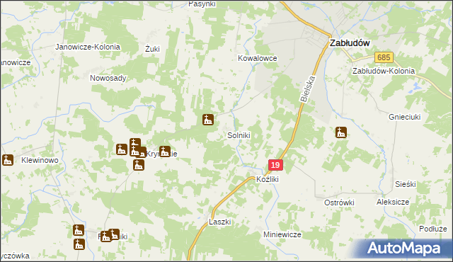 mapa Solniki gmina Zabłudów, Solniki gmina Zabłudów na mapie Targeo