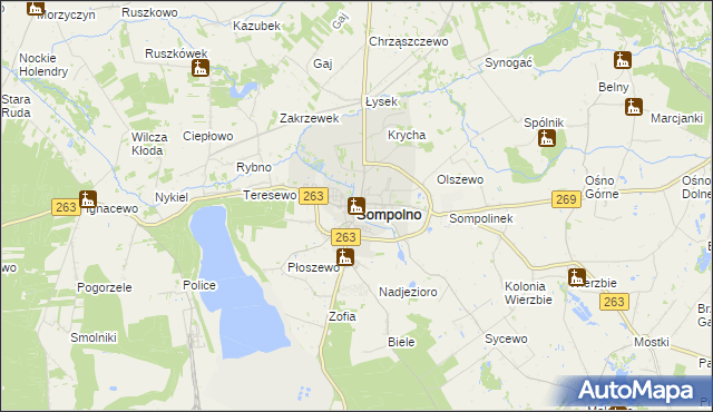 mapa Sompolno, Sompolno na mapie Targeo