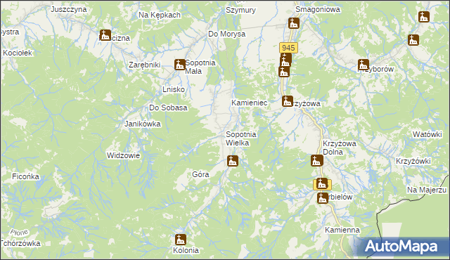 mapa Sopotnia Wielka, Sopotnia Wielka na mapie Targeo