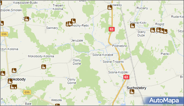 mapa Sosna-Korabie, Sosna-Korabie na mapie Targeo