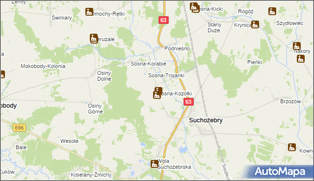 mapa Sosna-Kozółki, Sosna-Kozółki na mapie Targeo