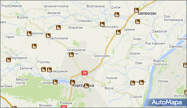 mapa Sośniczany, Sośniczany na mapie Targeo