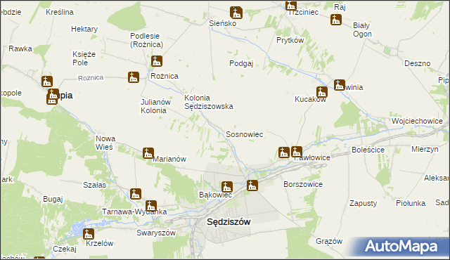 mapa Sosnowiec gmina Sędziszów, Sosnowiec gmina Sędziszów na mapie Targeo