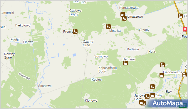 mapa Sosnowo gmina Sztabin, Sosnowo gmina Sztabin na mapie Targeo