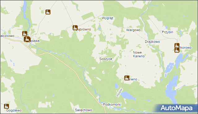 mapa Soszyce gmina Czarna Dąbrówka, Soszyce gmina Czarna Dąbrówka na mapie Targeo