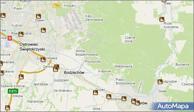 mapa Sowia Góra gmina Bodzechów, Sowia Góra gmina Bodzechów na mapie Targeo