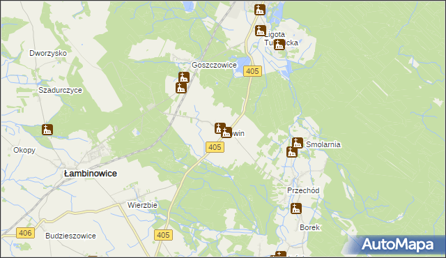 mapa Sowin gmina Łambinowice, Sowin gmina Łambinowice na mapie Targeo