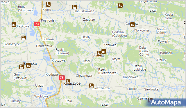 mapa Sowina gmina Kołaczyce, Sowina gmina Kołaczyce na mapie Targeo