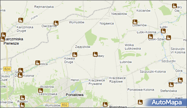 mapa Spławy gmina Poniatowa, Spławy gmina Poniatowa na mapie Targeo