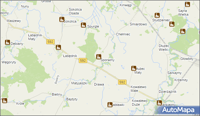 mapa Sporwiny, Sporwiny na mapie Targeo