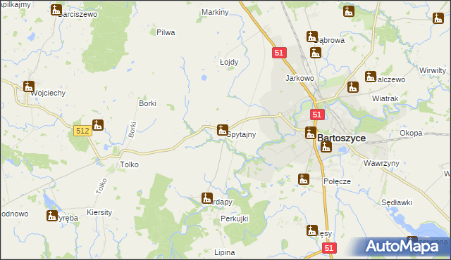 mapa Spytajny, Spytajny na mapie Targeo