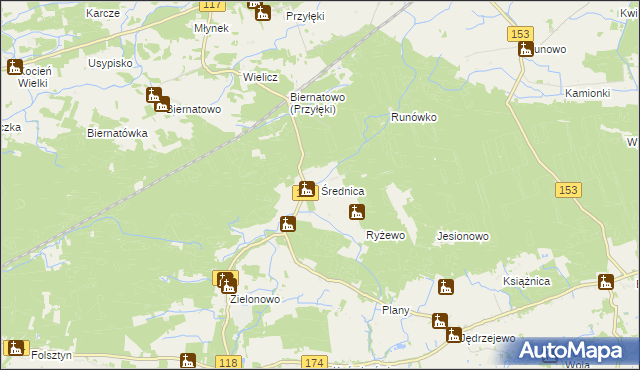 mapa Średnica gmina Czarnków, Średnica gmina Czarnków na mapie Targeo