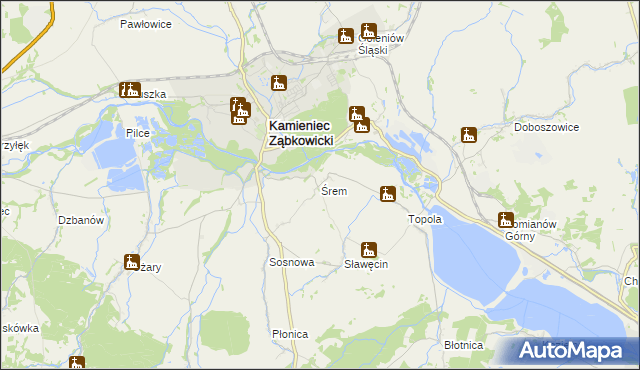 mapa Śrem gmina Kamieniec Ząbkowicki, Śrem gmina Kamieniec Ząbkowicki na mapie Targeo