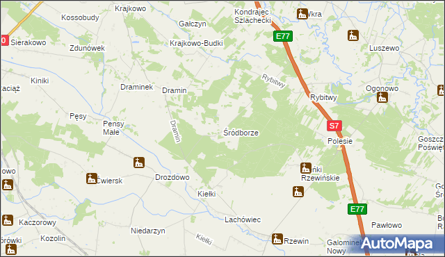 mapa Śródborze gmina Baboszewo, Śródborze gmina Baboszewo na mapie Targeo