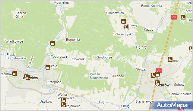 mapa Śródborze gmina Ożarów, Śródborze gmina Ożarów na mapie Targeo