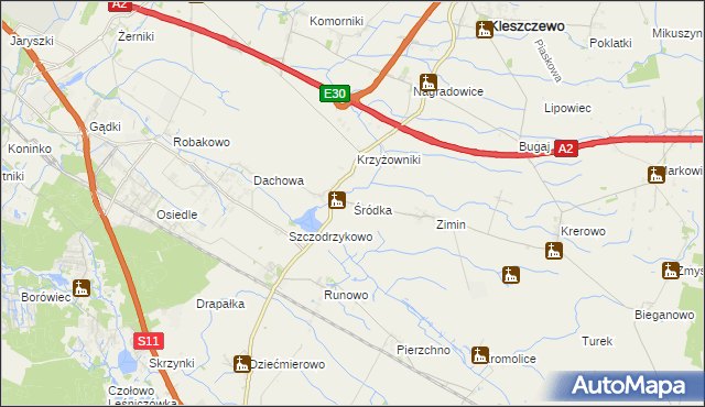 mapa Śródka gmina Kleszczewo, Śródka gmina Kleszczewo na mapie Targeo