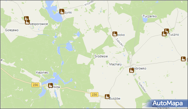 mapa Śródlesie gmina Strzelce Krajeńskie, Śródlesie gmina Strzelce Krajeńskie na mapie Targeo