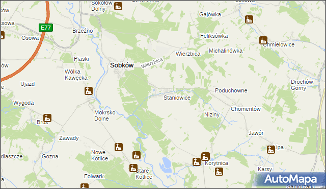 mapa Staniowice, Staniowice na mapie Targeo