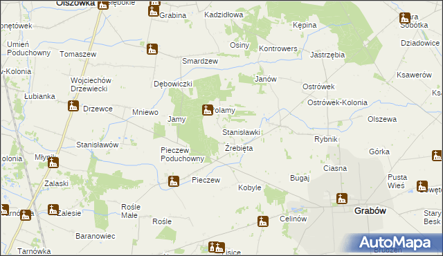 mapa Stanisławki gmina Grabów, Stanisławki gmina Grabów na mapie Targeo