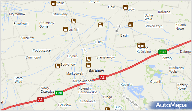 mapa Stanisławów gmina Baranów, Stanisławów gmina Baranów na mapie Targeo