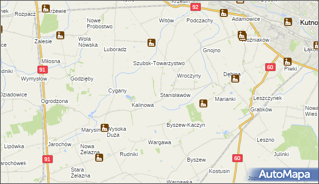 mapa Stanisławów gmina Kutno, Stanisławów gmina Kutno na mapie Targeo